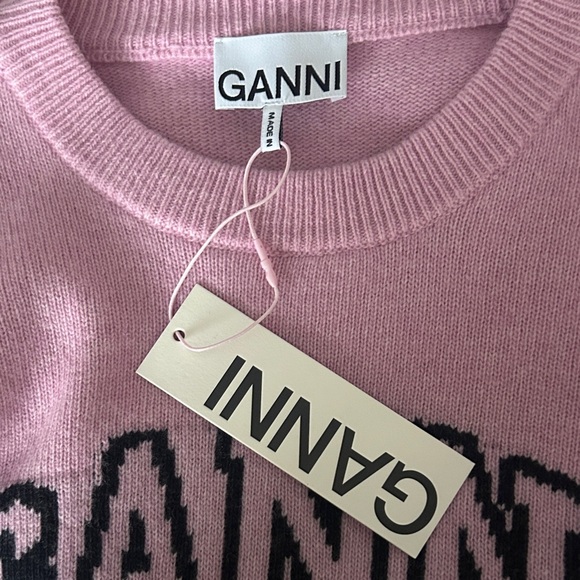 Ganni MED Pink Graphic Dog preppy Sweater NWT - Picture 11 of 16